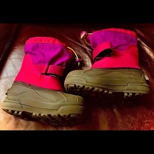 Pink, purple, and gray boots for little kids